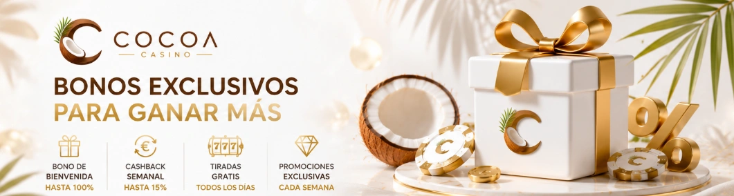 Banner de bonificaciones y promociones de Cocoa Casino